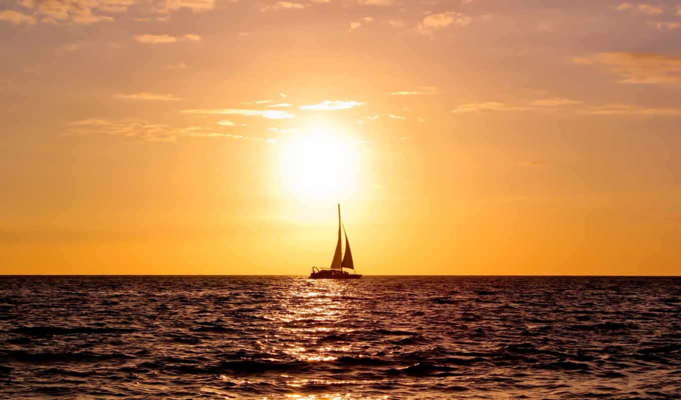 sunset, sea, yacht