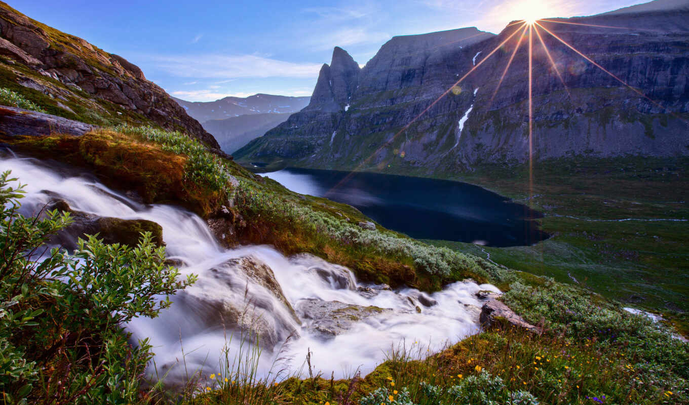 nature, screen, fond, fund, water, landscape, sun, lac, mountain, mountain