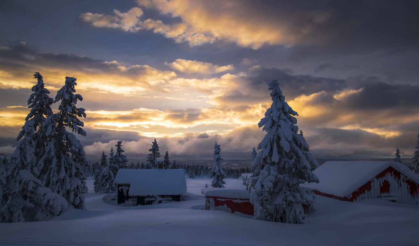 nature, sky, there is, house, photographer, tree, snow, sunrise, winter, morning