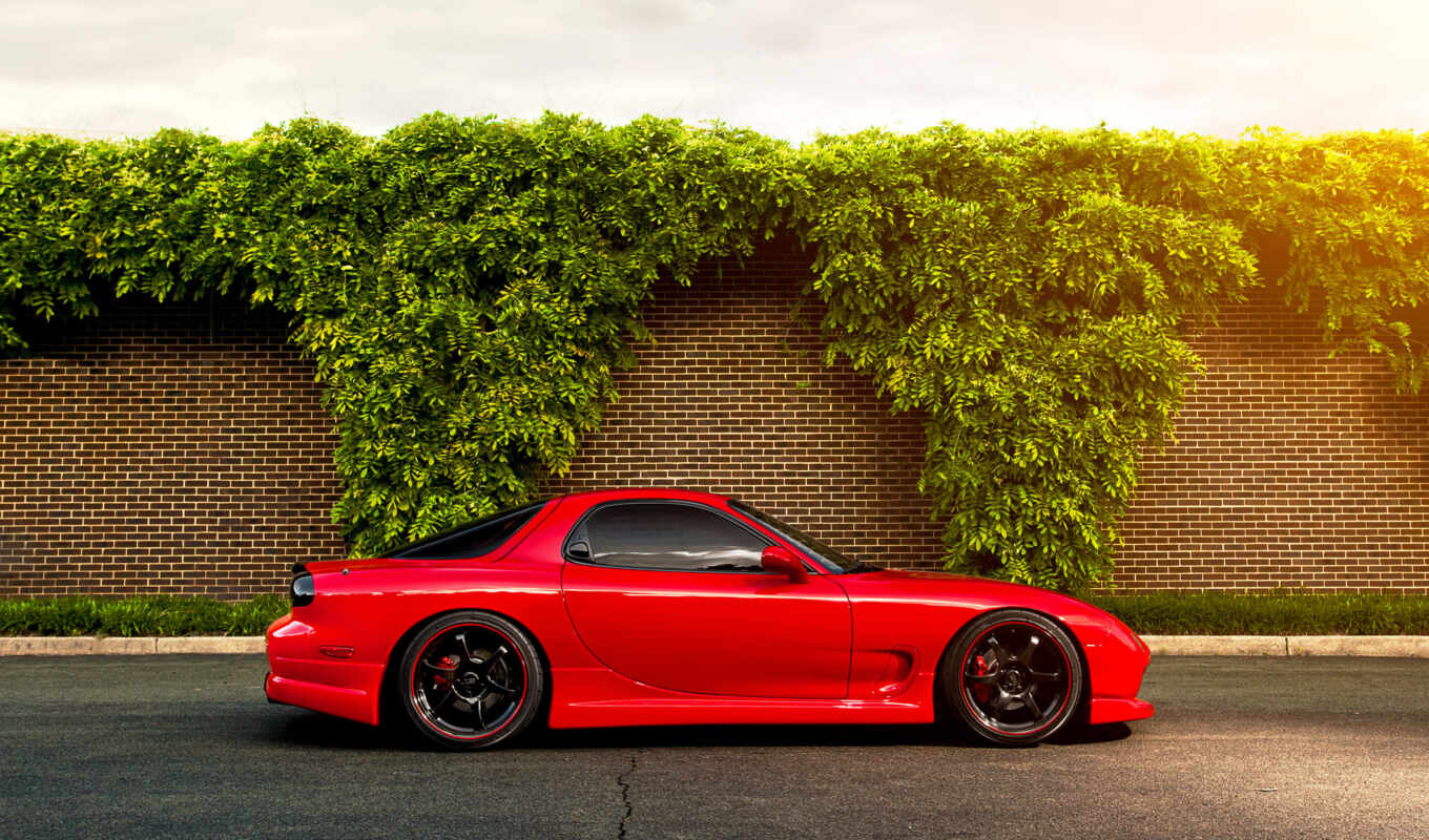 wall, picture, red, red, mazda, rx, brick, cousins, fd