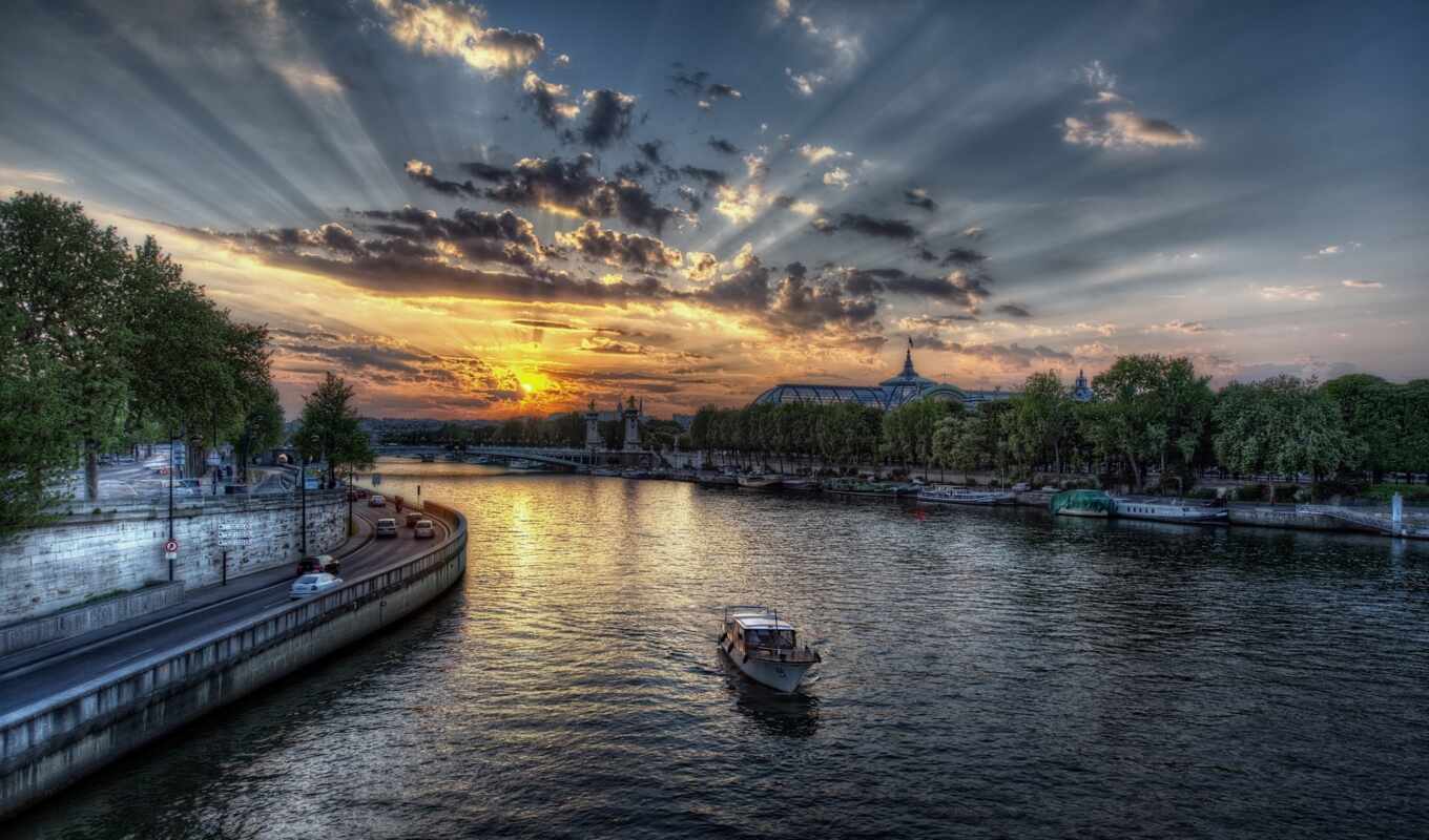 sunset, water, Paris, cruise, river, a boat, Seine