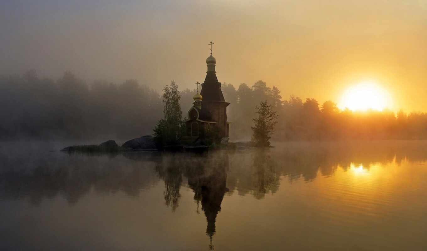 природа, фото, landscape, храм, россия, утро, красивый, туман, church, идея