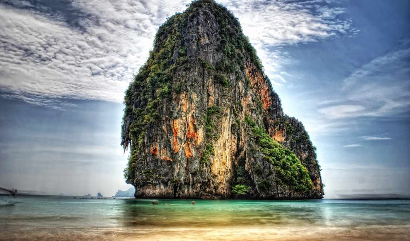 nature, beach, rock, ocean, thailand