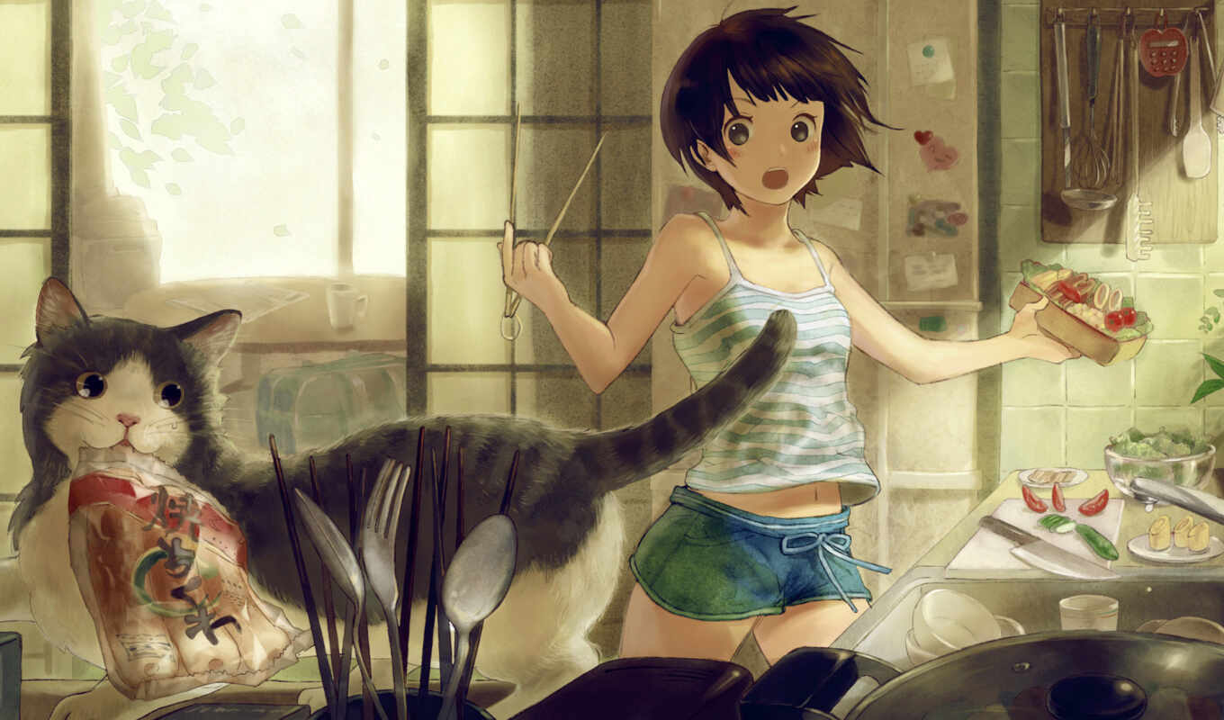 wallpaper, anime, girl, ньян, cat, cats, a, разный