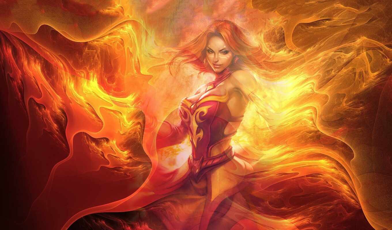 art, девушка, game, женщина, огонь, fantasy, пламя, valve, lina, обратное