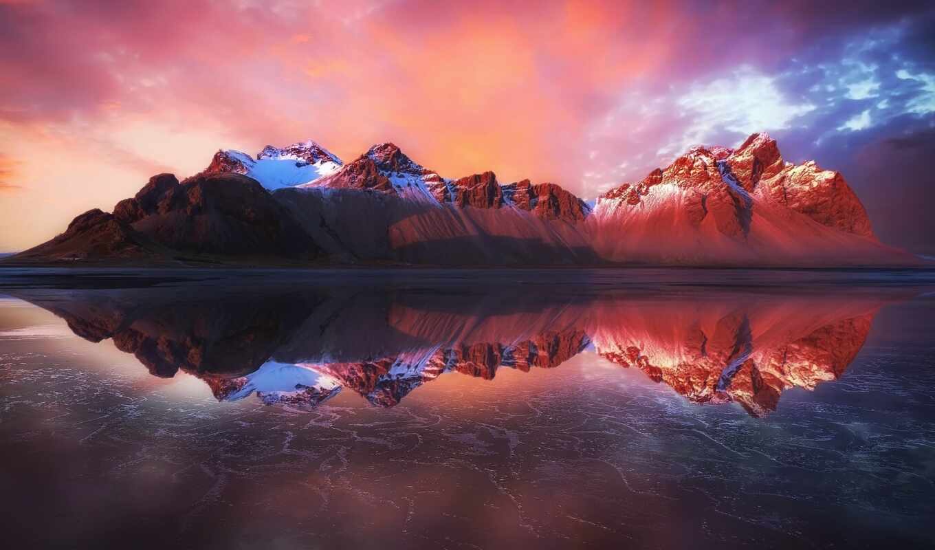 sky, light, water, mountain, reflection