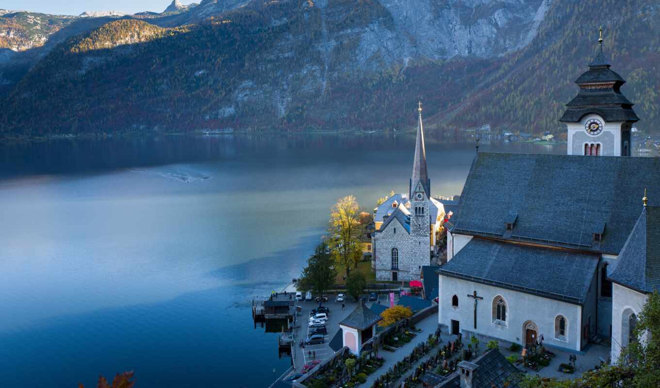 озеро, гора, австрия, hallstatt, austrian