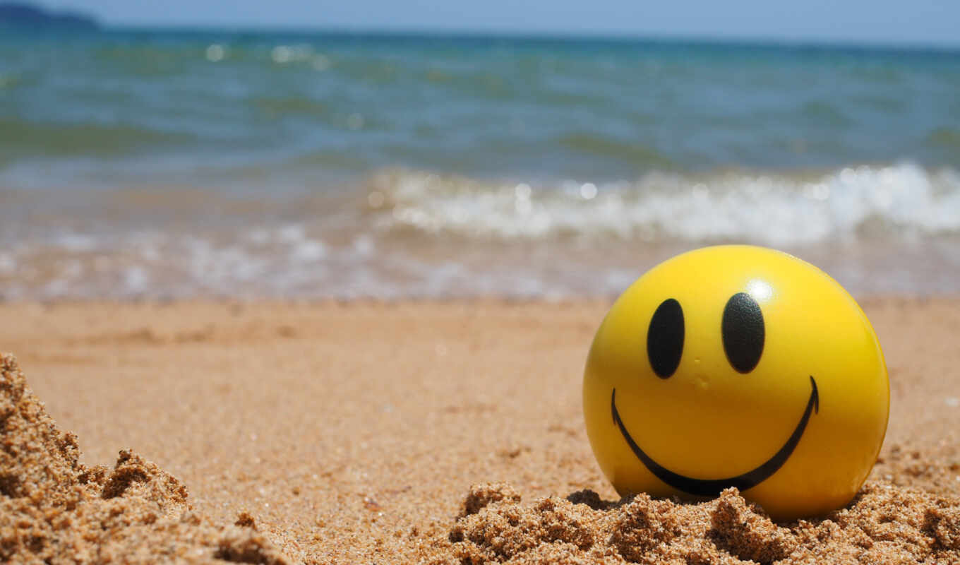 summer, beach, sea, sand, smile, wave, ball, yellow, smile