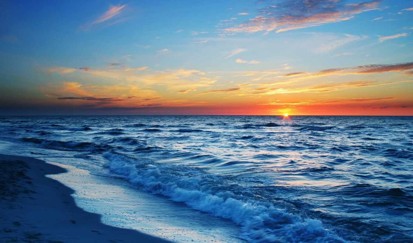 nature, sun, sunset, sea, ocean, horizon, coast