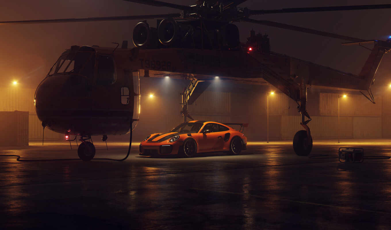 Porsche, helicopter