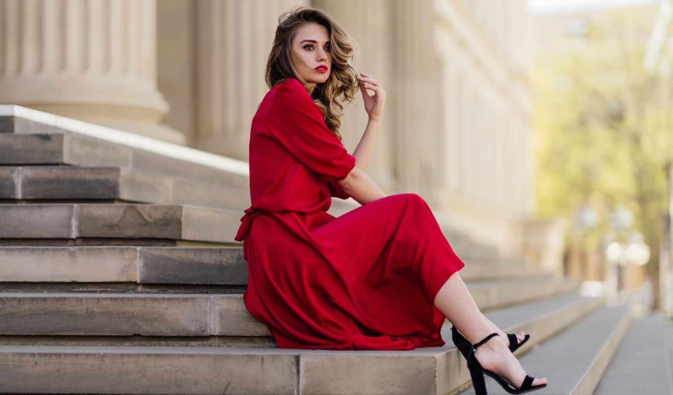 red, dress, screen, model