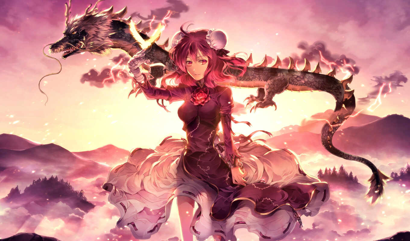 mountains, girl, but, picture, picture, pictures, anime, touhou, so, dragon, with the button, mice, to share, liked, light green, knomku, left, kasen
