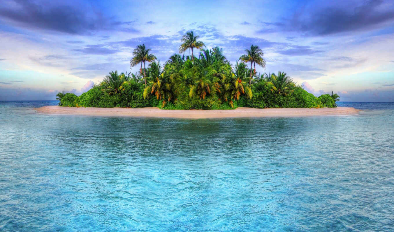 пальмы, tropical, leto, priroda, krasivo, небо, океан, остров, тропики