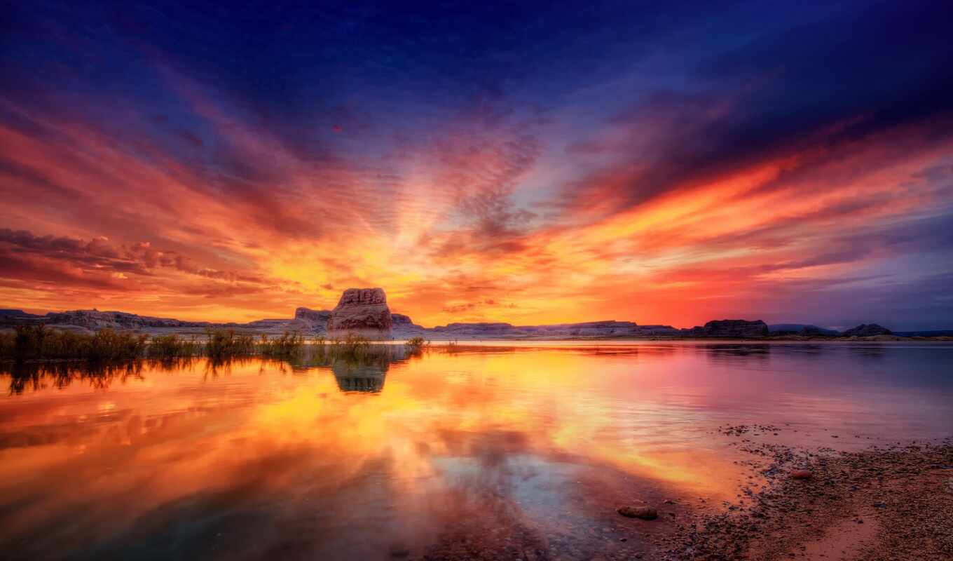 lake, background, sunset, definition, sunrise