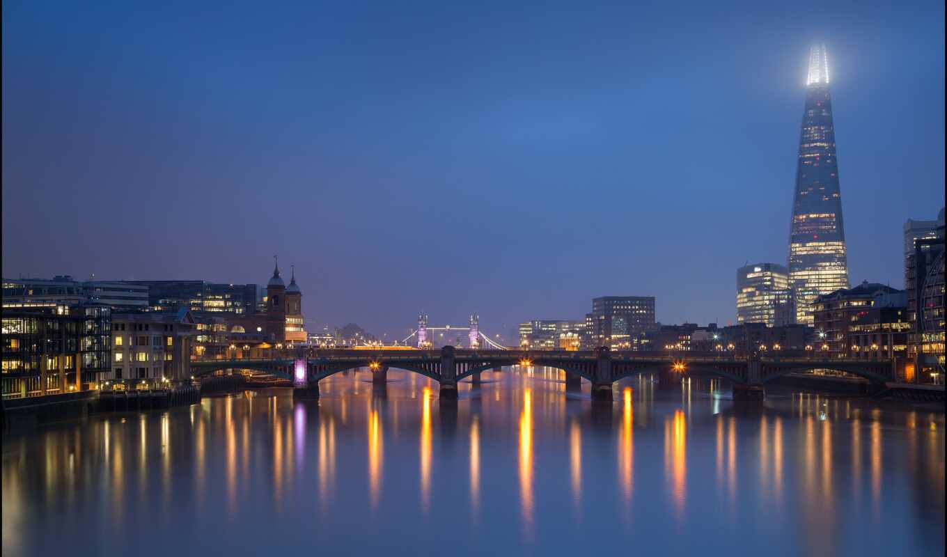 city, night, Bridge, lights, Great Britain, attraction, fire, london, river, tourist