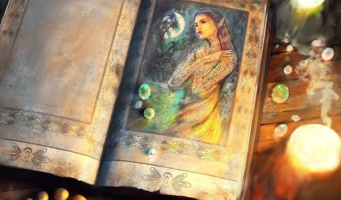 girl, book, elf, candle, art