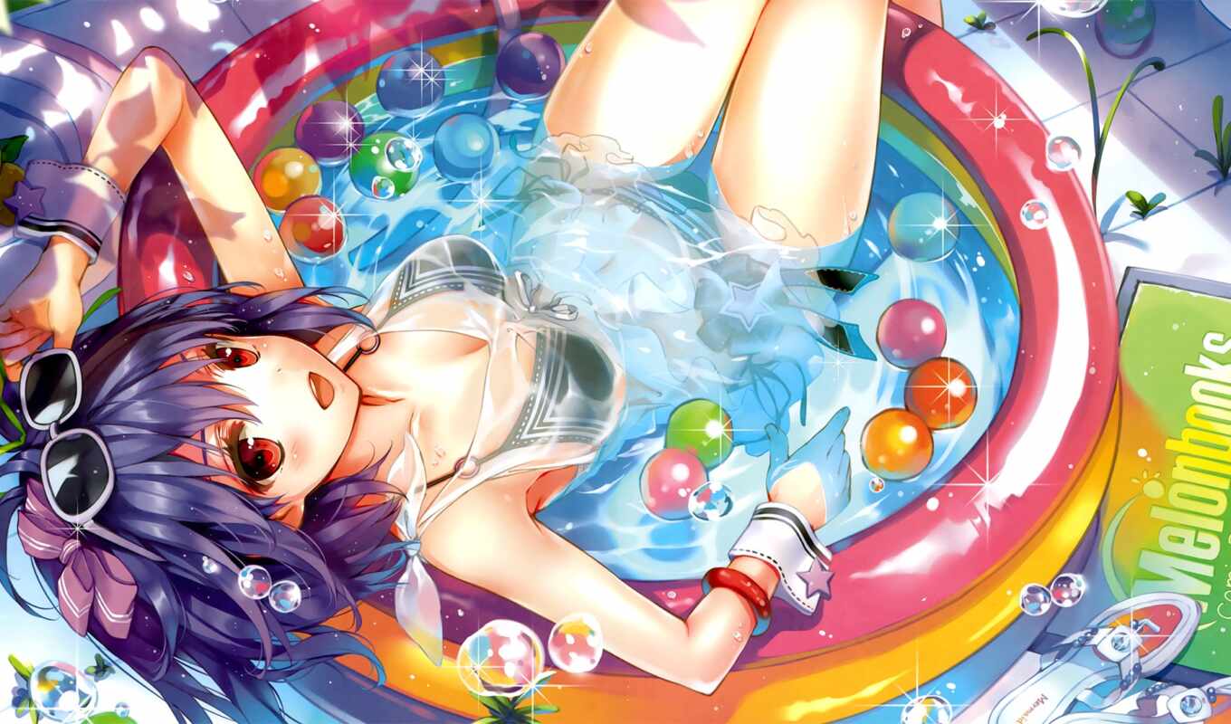girl, anime, swimming pool, swimming