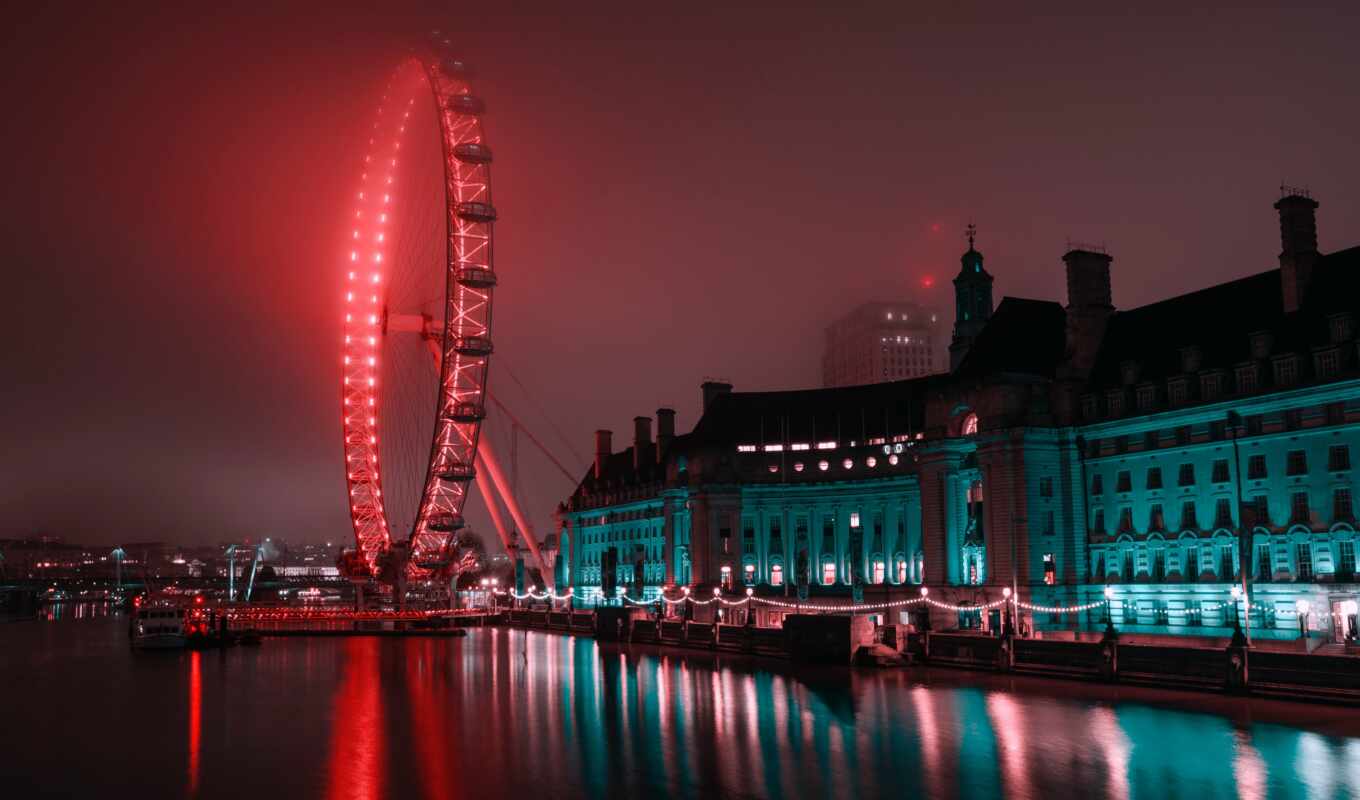 ночь, cityscape, skyline, london, neon