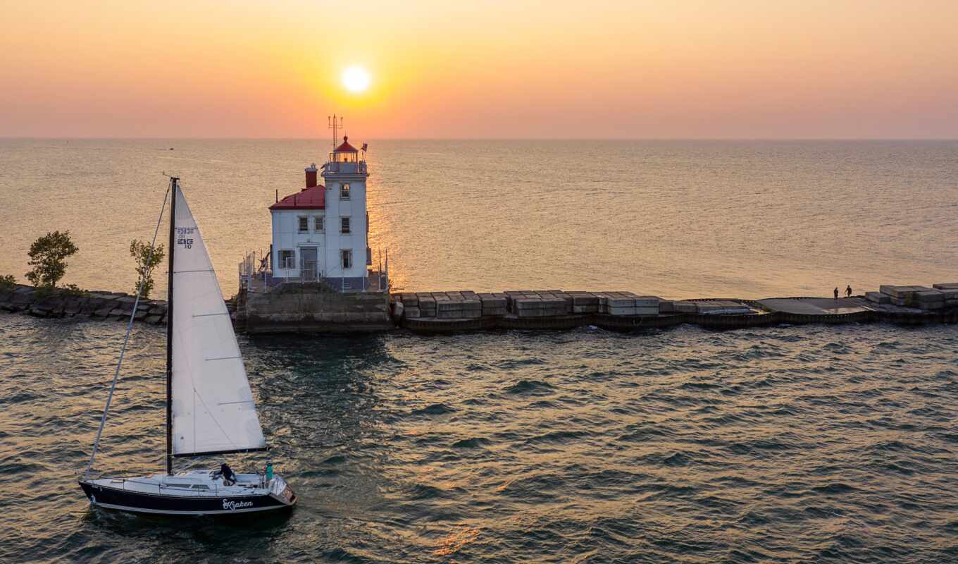 lake, imac, sunset, lighthouse, yacht, sailboat, eri