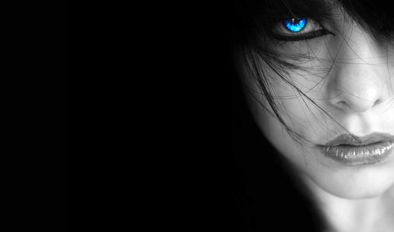 desktop, black, blue, girl, eyes, with, dark, orange, бъмчбо, дчхўчнжн