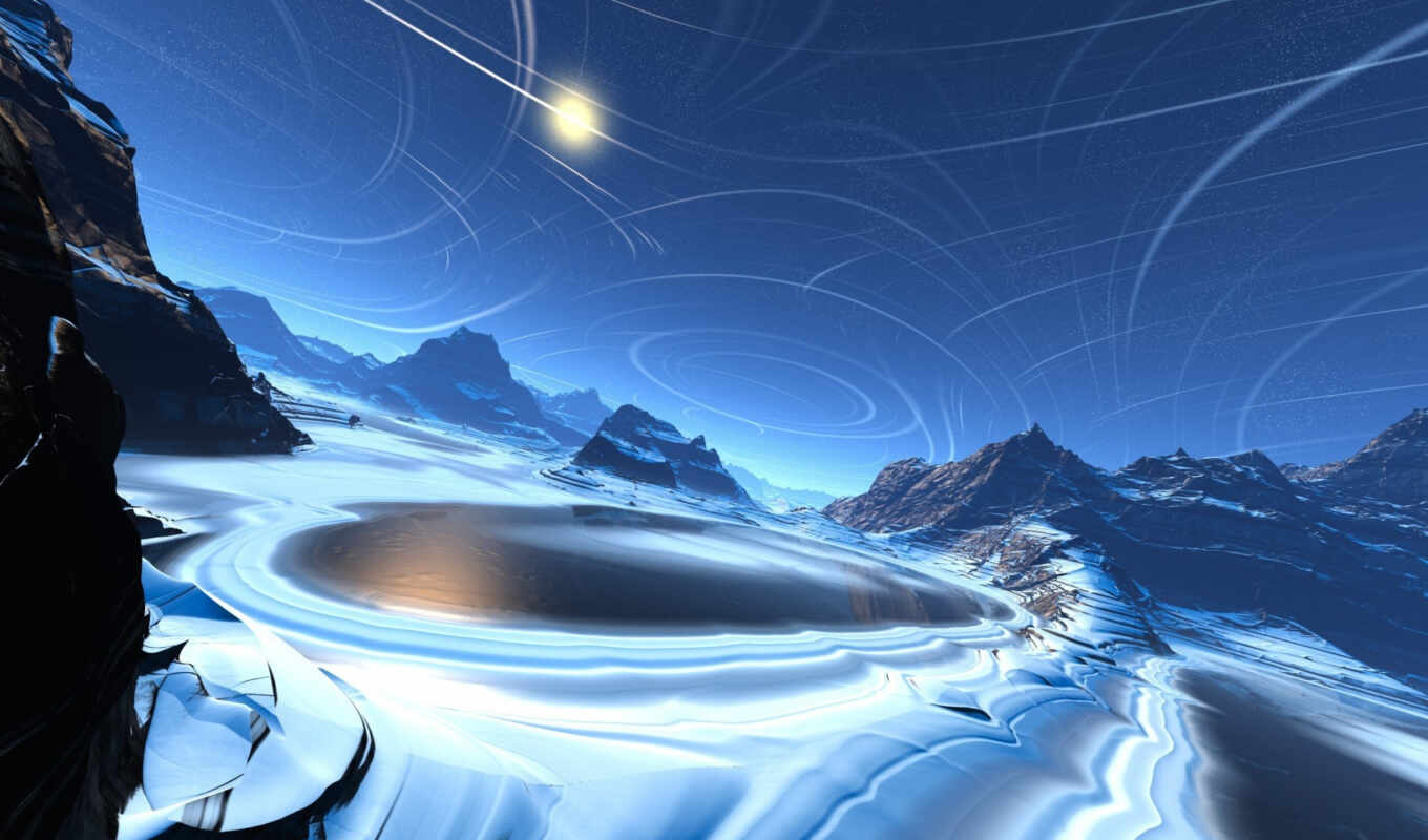 озеро, art, android, лед, water, холод, скалы