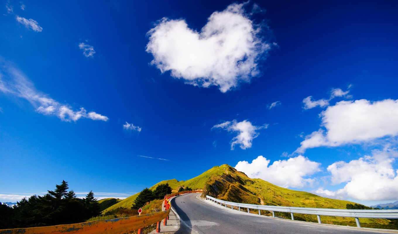 nature, sky, summer, beautiful, road, free, form, heart, cloud, hearts, mountains