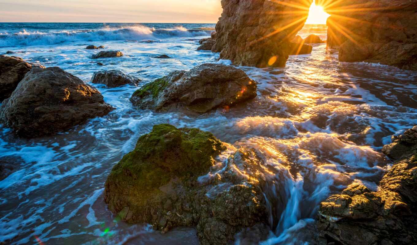 rock, sea, surf, splashes, horizon, coast, oil, then, display, yes, California