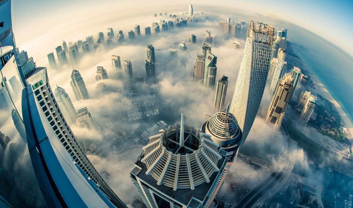 view, city, height, fog, the first, skyscraper, dubai