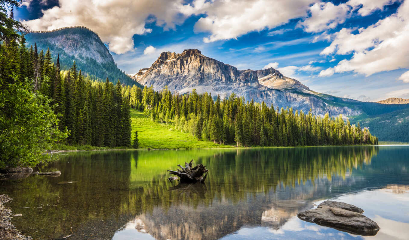 lake, mac, mountain, Canada, park, reflection, national, banff, emerald