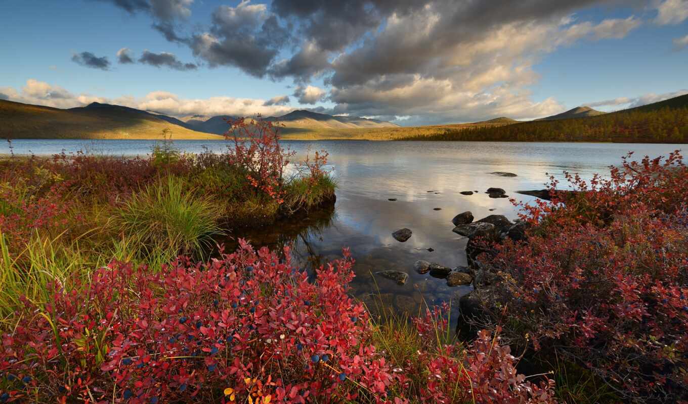 озеро, гора, тематика, осень, листва, побережье, река, loch, vodyt, puzoterok