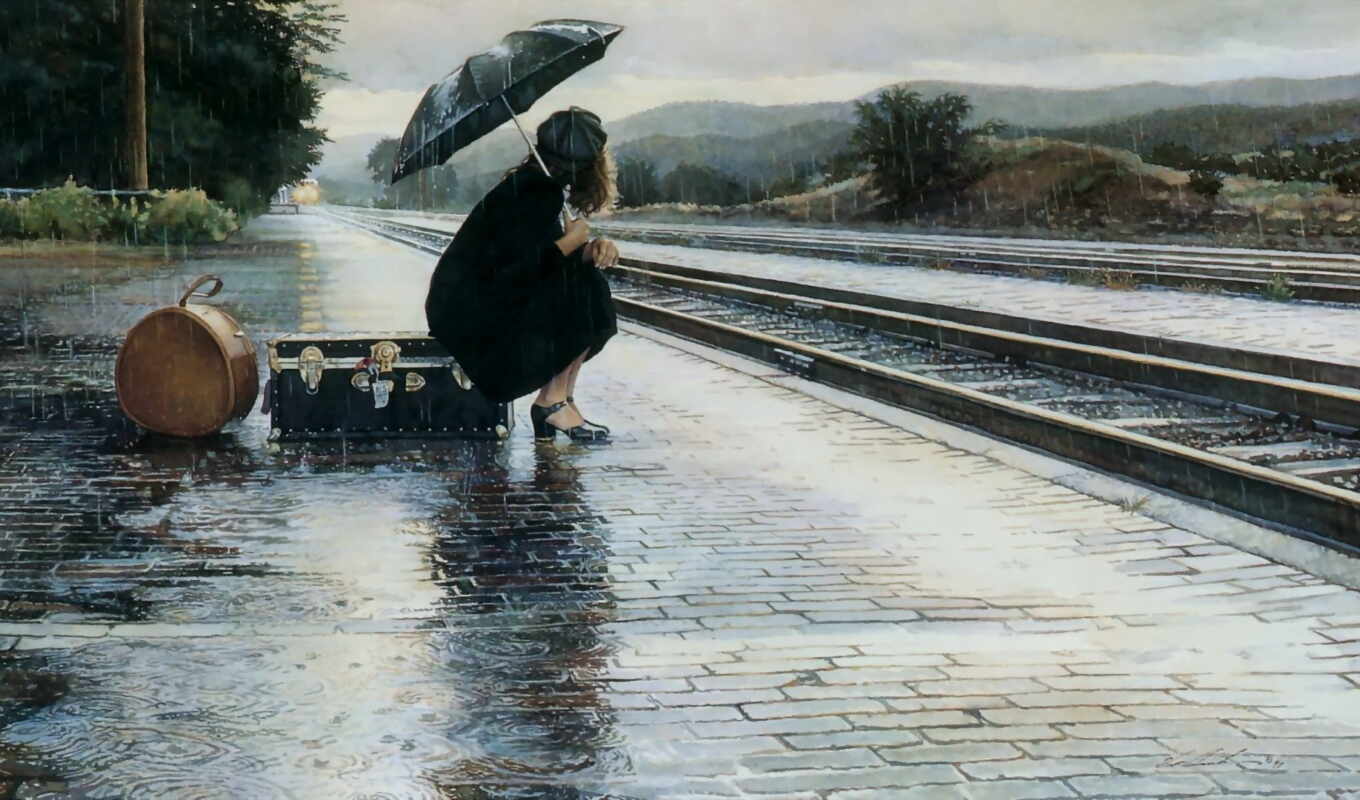девушка, женщина, дождь, под, осень, зонтом, why, интересное, зонтиком, непогода, туманится