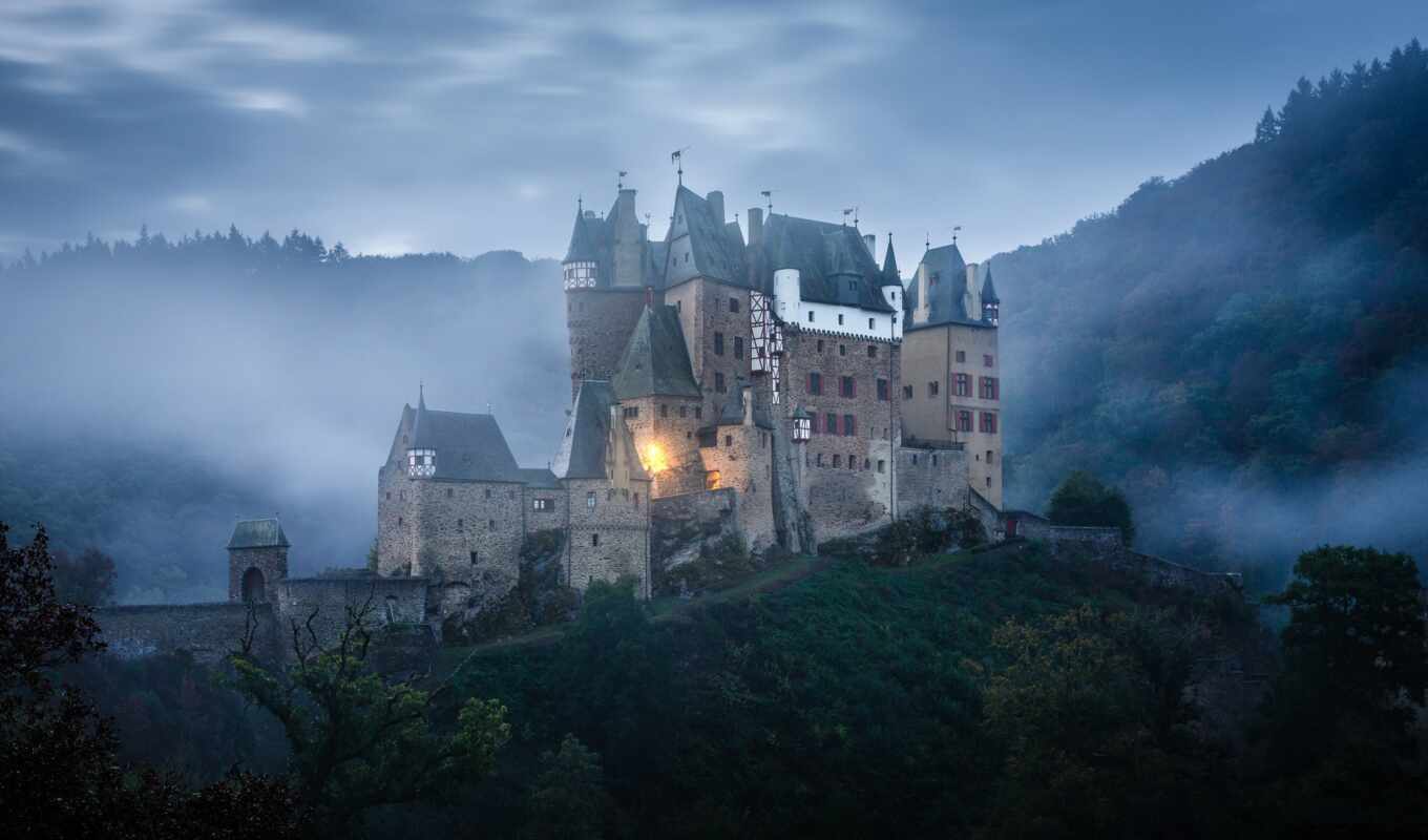 landscape, германия, castle, европа, burg, castillo, bosque, nube, alemania, rbole, wierschem