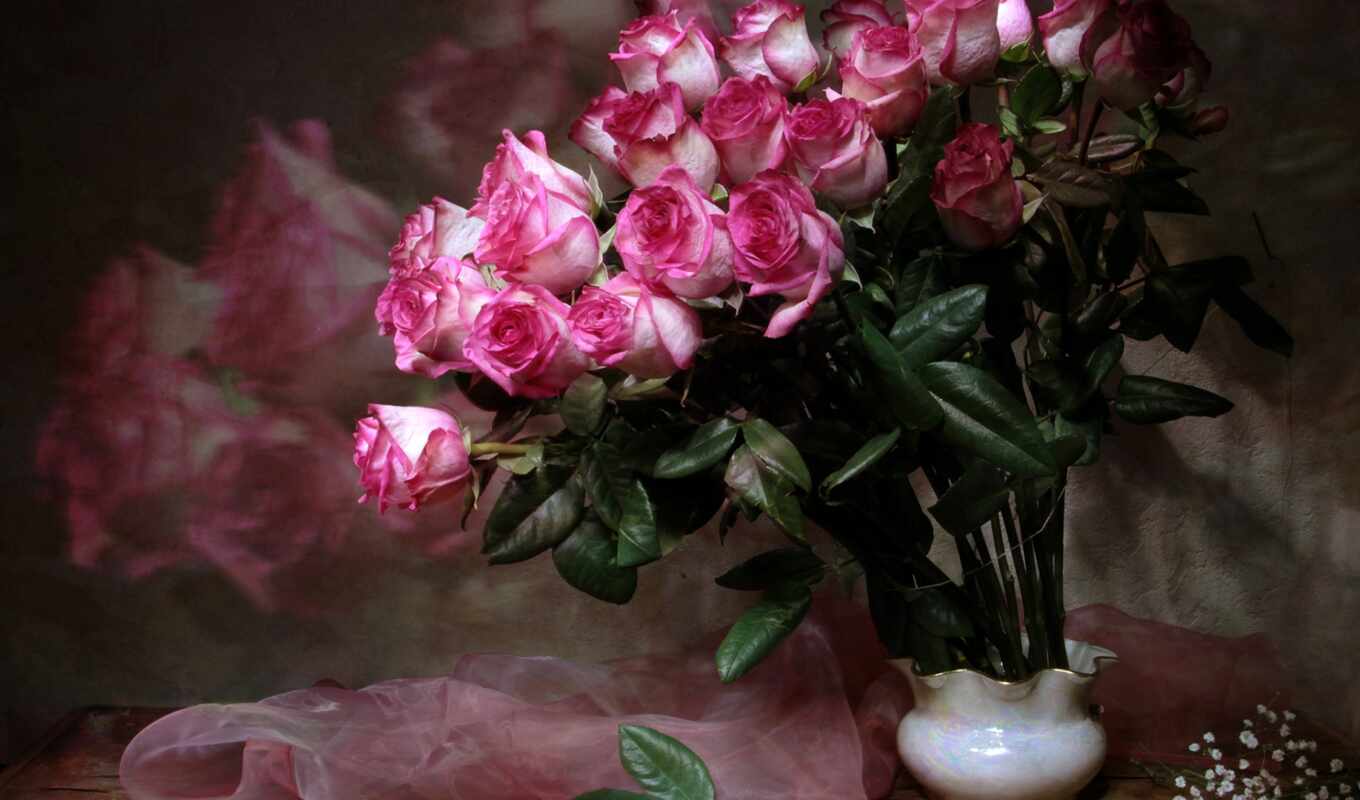 rose, still, life, bouquet, pink