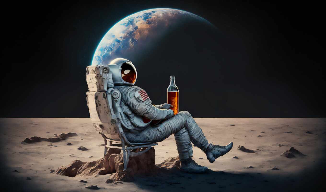 art, moon, ah, beer, astronaut