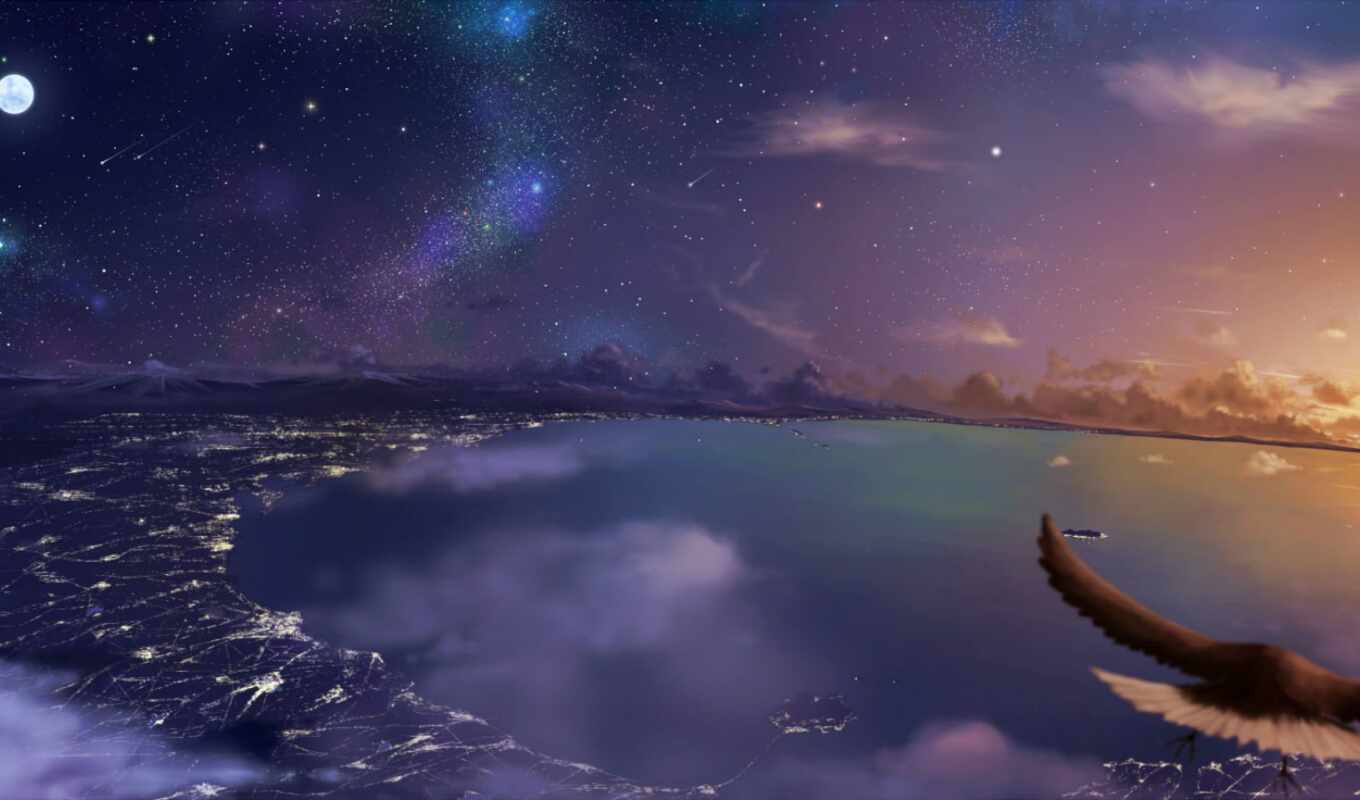 anime, water, star, scenery