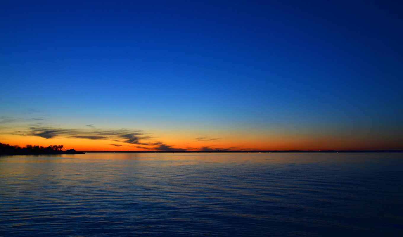 mac, sunset, skyline, sea, horizon