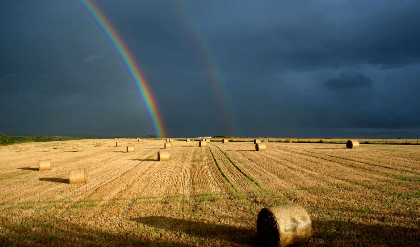 nature, rainbow, field, cloud, which, hay, stormy, snow, povis