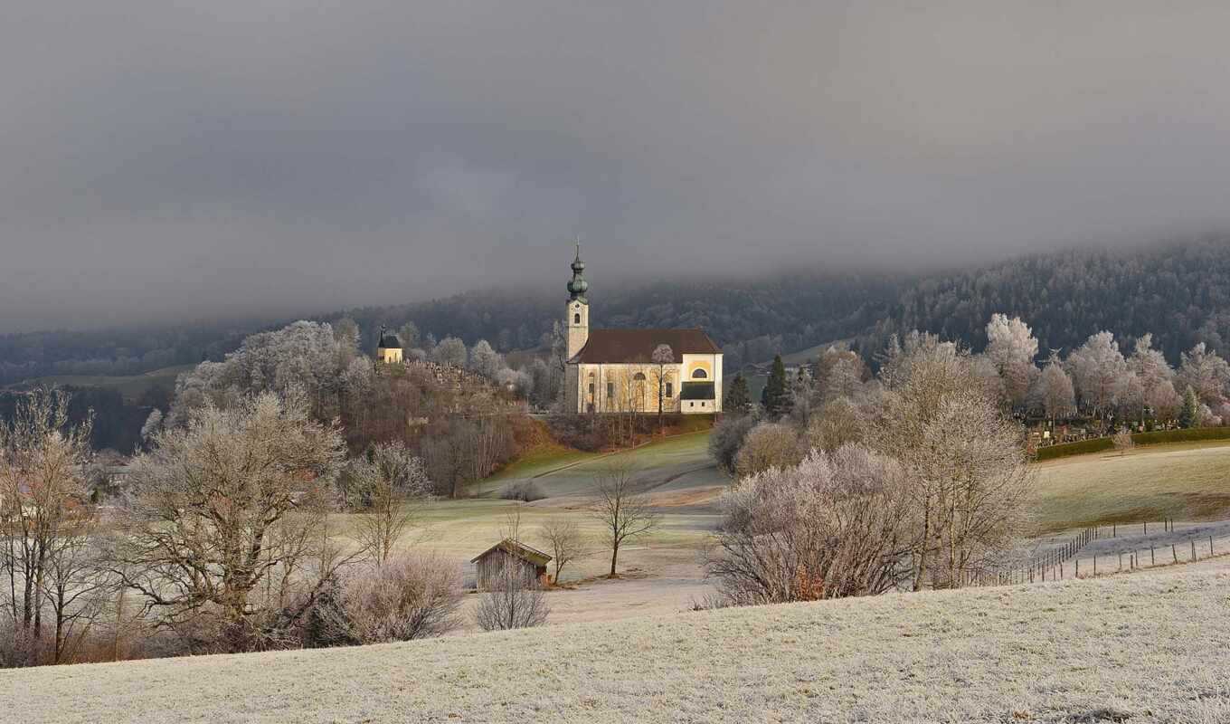 tree, snow, winter, forest, mountain, church, bavaria, georg, the Germans, ruhpold