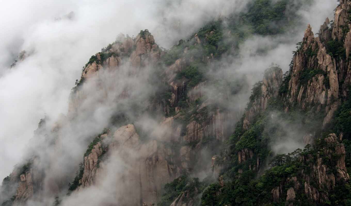 stone, mountain, rock, mist