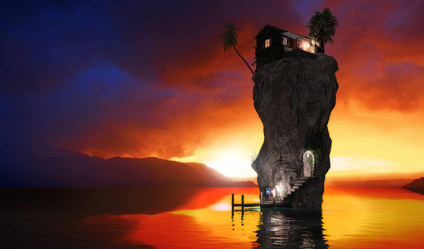 house, rock, ocean, рай, klippe