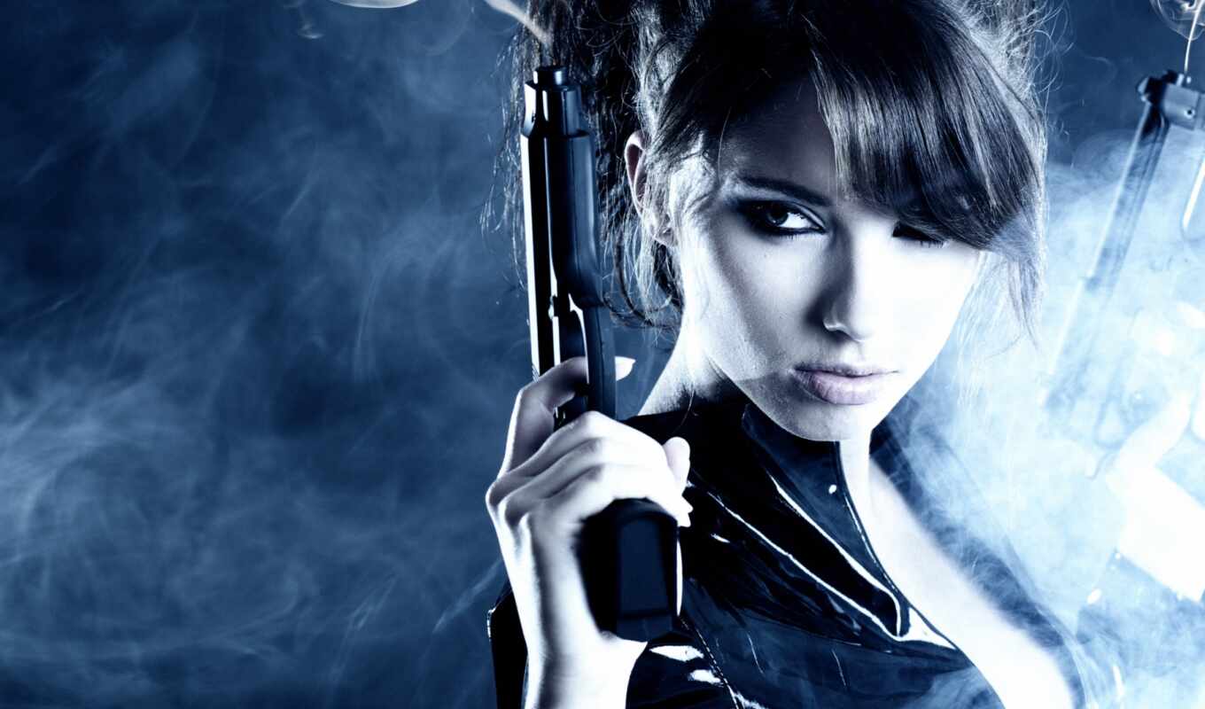 рука, женщина, пистолет, her, там, холдинг