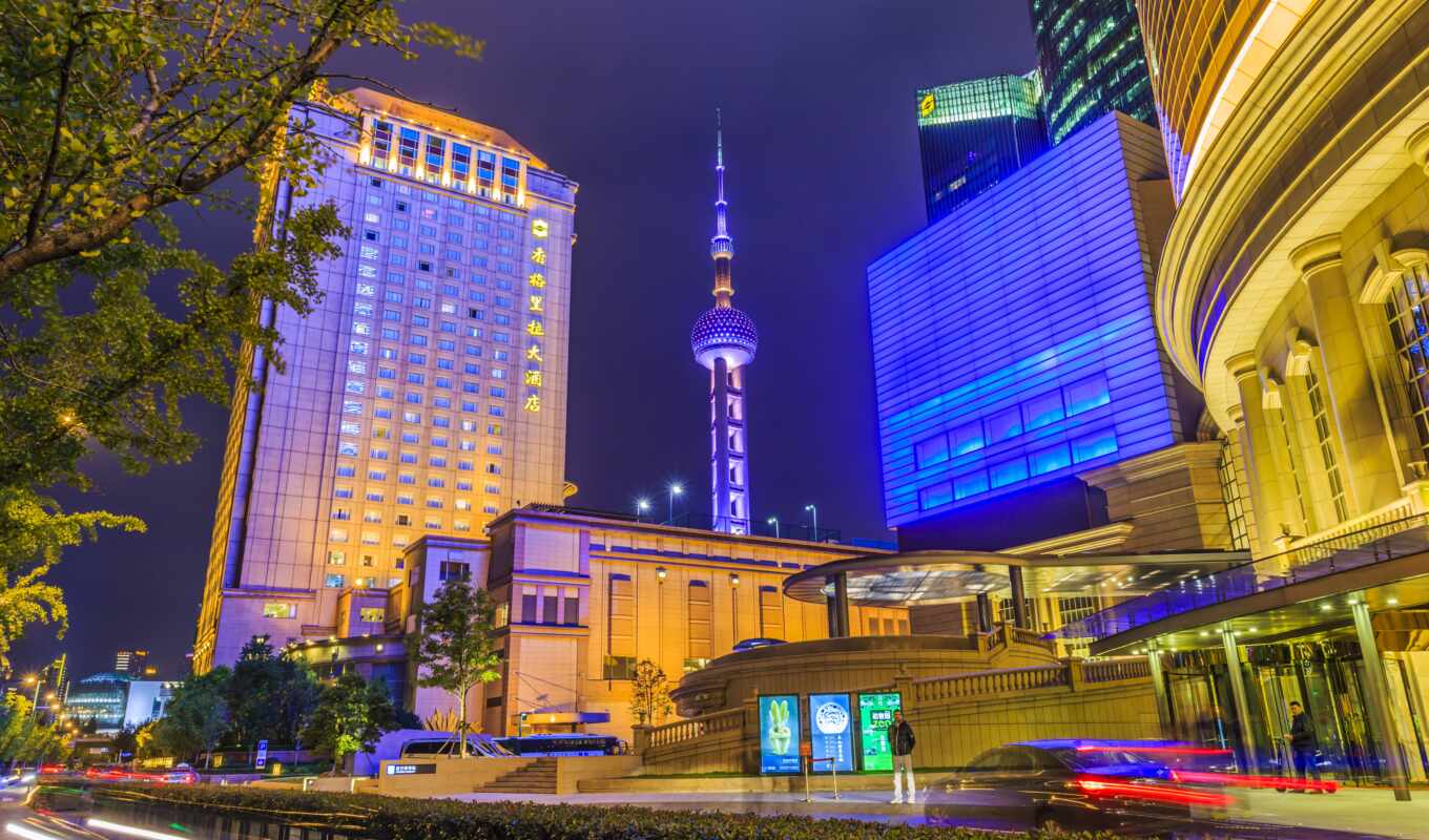 фон, ночь, shanghai, china