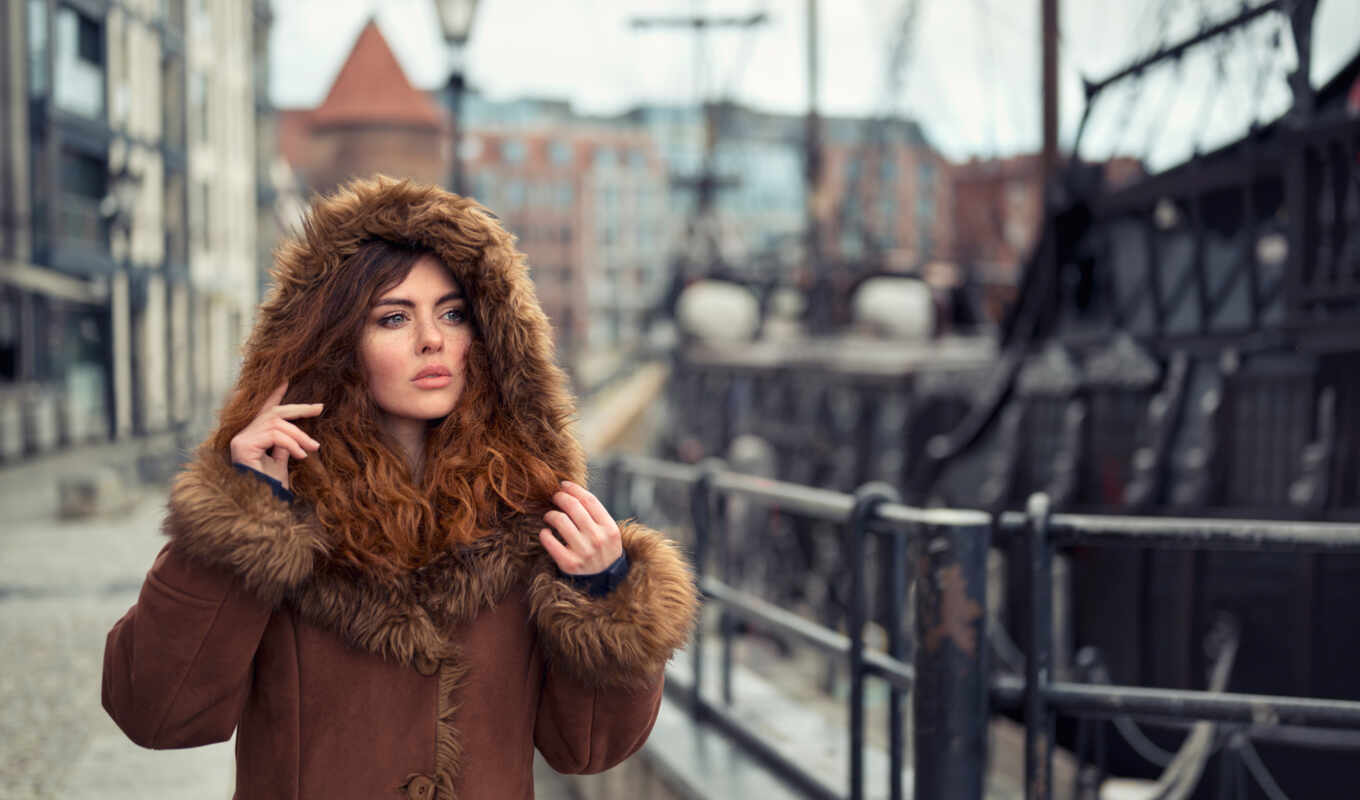 woman, field, model, fur coat, Anna, depth, rare