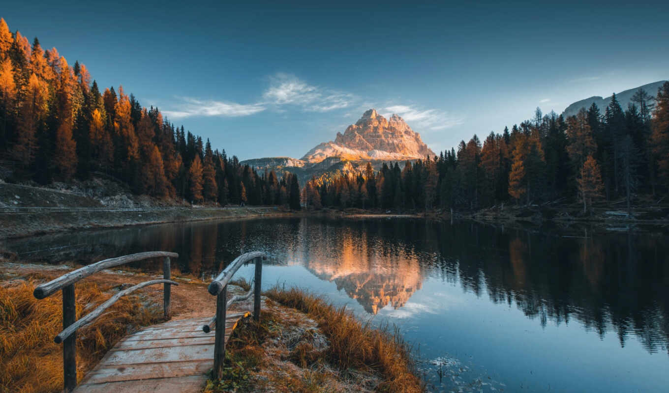 озеро, природа, взгляд, гора, landscape, осень, альпы, italy, misurina, dolomite, antorno