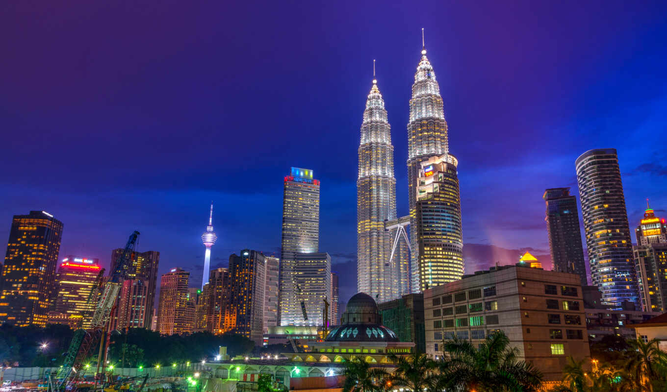 картинка, город, ночь, building, lumpur, malaysia, palm, ночное, небоскрёба, kual, petrona