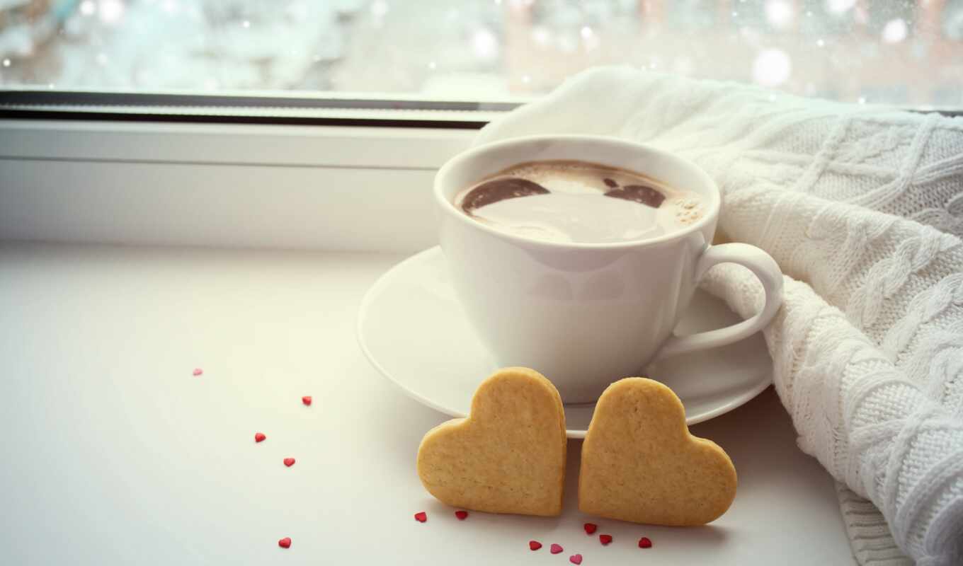 love, coffee, окно, сердце, день, cup, два, губка