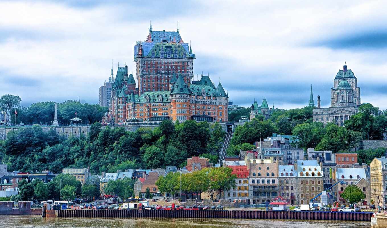 landscape, castle, канада, река, канадский, chateau, quebec, frontenac