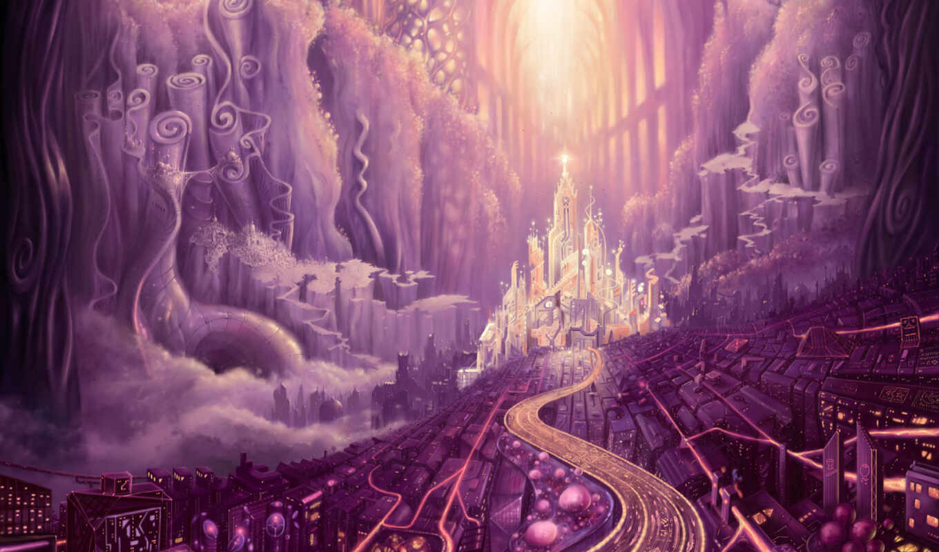 purple, город, fantasy