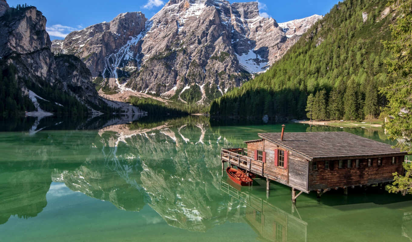 lake, mobile, mountain, landscape, a boat, south, italy, tyrol, dolomite, bray