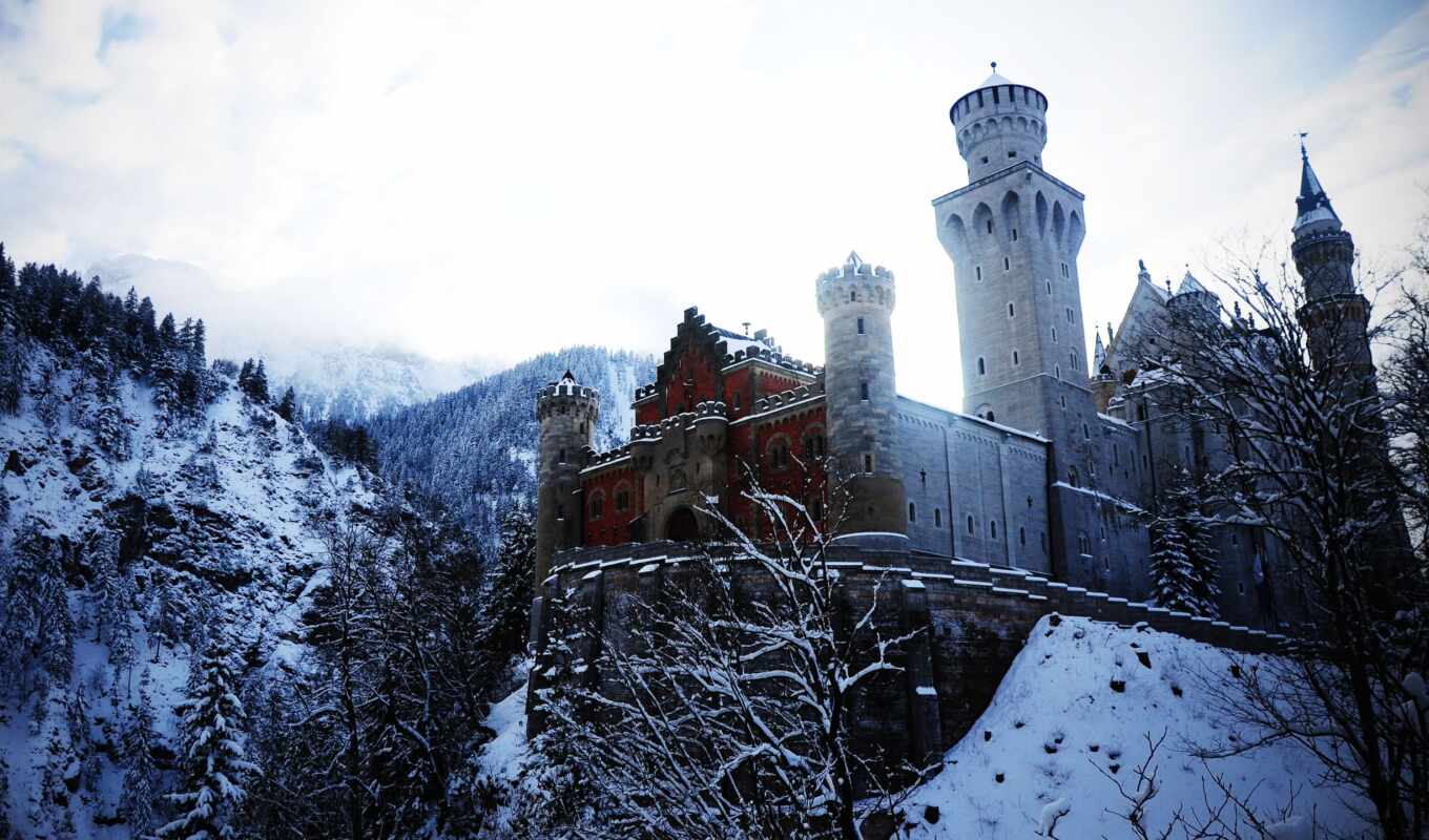 winter, германия, castle, замки, german, нойшванштайн, бавария, нойшванштайн